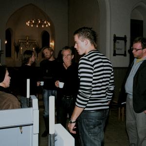 Anders Helde with actors Kirsten Olesen and Torben Zeller on the set of 'Kirken' 2006.