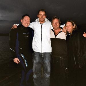 Anders Helde with the stunt team on the set of Kirken 2006