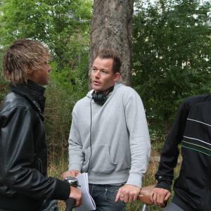 Anders Helde with actors Sebastian Elkrog Srensen and Jonas Wandschneider on the set of The Boy Who Couldnt Swim 2008