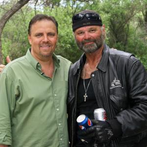 Michael Gier on location with Hollywood stunt legend Monte Perlin.
