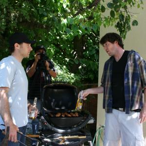 On the set of GRILLEN with Evan Olman and G.O. Parsons.