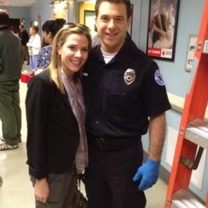 On the set of Private Practice with Evan Olman and Christine Blackman