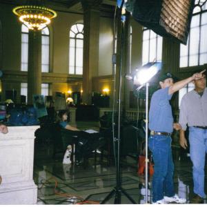 Steadicam Operator Mark Hutto, Soundman Stephen Montet and Director/Cameraman Steven Scaffidi on the set of a national bank campaign.