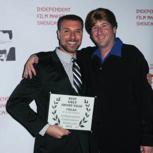 Eric Casaccio with Aaron Merken RandallSophia Freak accepting the Best GLBT Short Film Award with the IFS Film Festival