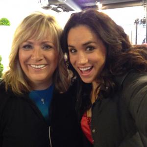 Sandra Montgomery, Meghan Markle on the set of WHEN SPARKS FLY 2014
