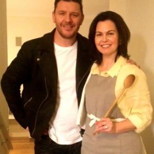Katherine Hynes on location with TV chef Manu Feildel for national Campbells TV commercial, Sydney, Australia.