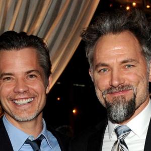 Actors Timothy Olyphant and David Meunier at the after party for the premiere screening of FX's 'Justified' January 6, 2014 at RivaBella Restaurant in West Hollywood, California.