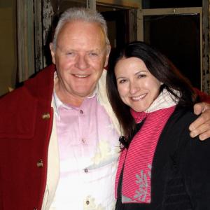 Anthony Hopkins and Morgan Rhodes on the set of 