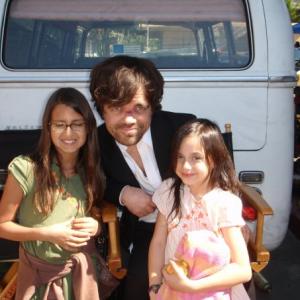Yasmine with fellow actress sister Trinity and actor Peter Dinklage on set of Pete Small is Dead
