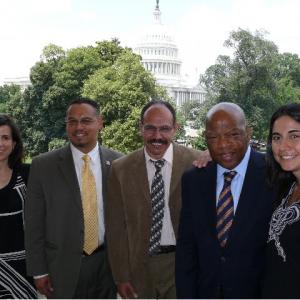 Julia Bacha in Capitol Hill with Congressman John Lewis, Ayed Morrar, Congressman Keith Ellison, and Ronit Avni in 2010