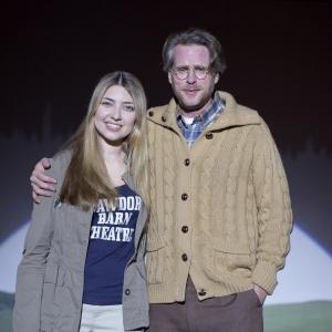 Shelby Young with co-star Cary Elwes on the set of 