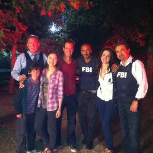 Shelby Young behind the scenes of Criminal Minds with actors Joe Mantegna Shemar Moore Josh Stamberg  Danielle Bisutti