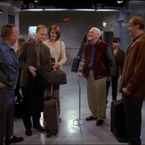 Still of Kelsey Grammer, David Hyde Pierce, John Mahoney, John Ratzenberger and Jane Leeves in Frasier (1993)