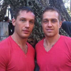 On set with Tom Hardy on This Means War