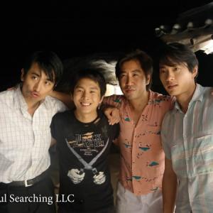 In- Pyo Cha, Justin Chon, Esteban Ahn and Teo Yoo on set of Seoul Searching