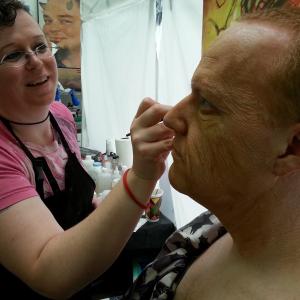 Monster Midian Crosby applies old age stipple as a class demo at Monster Makeup FX Summer 2014