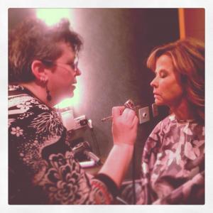 Touching up Linda Blair for NBC interview 102013 Denver CO