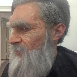 NHL Avalanche Defenseman Erik Johnson made up to look like an old man for Halloween 2013 by Midian Crosby of Monster Makeup FX