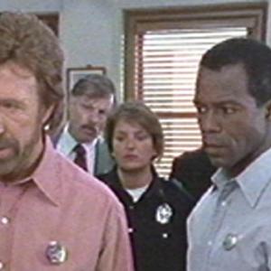 Chuck Norris LynNita Ellis and Clarence Gilyard on the set of Walker Texas Ranger 1997 Episode Iceman