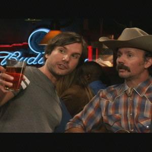 Jack Nathan Harding in the hat with Jon Lajoie in THE LEAGUE