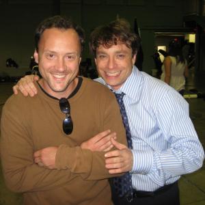 Bill Ehrin and Chris Kattan on the set of Hollywood & Wine