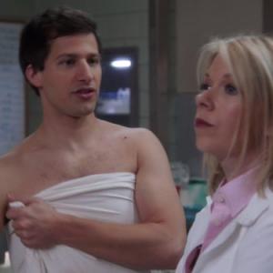 Still of Mary Elizabeth Ellis and Andy Samberg in Brooklyn Nine-Nine (2013)