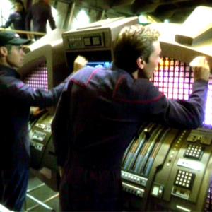 Engineer Alex gives the ship a final detailing before her first test run on the pilot of Star Trek Enterprise