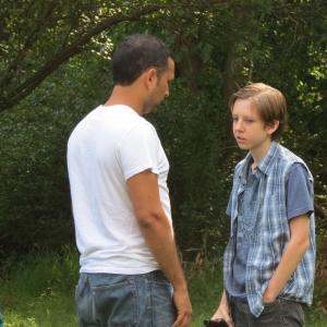 Logan Riley Bruner with director Toby FellHolden on the set of Little Shadow