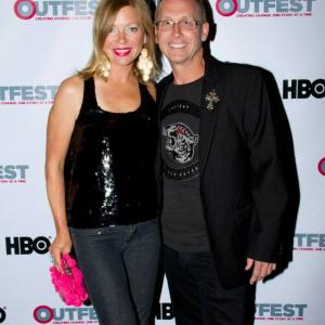 Rachel Sorsa and Del Shores on the red carpet, SOUTHERN BAPTIST SISSIES world premiere at Outfest