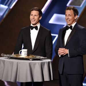 Seth Meyers and Andy Samberg at event of The 67th Primetime Emmy Awards 2015