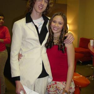Dustin Ingram with Malese Jow on the set of Unfabulous