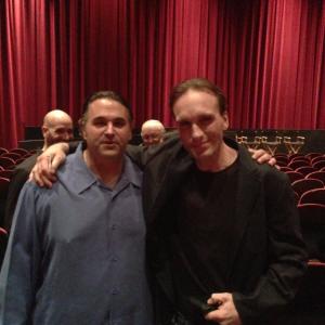 Sam Borowski (L in blue shirt) poses with actor Peter Greene at a special screening of 