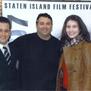 Scott Gerber (L), Director of Programming for SINY Film Festival with Filmmaker Sam Borowski (center) and actress Robin Anne Phipps (R) at Press Conference in April, 2008 to announce REX as a BEST PICTURE nominee.