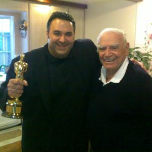 DirectorProducer Sam Borowski left poses with Ernest Borgnine who he is directing in the movie NIGHT CLUB and his Best Actor Oscar won for MARTY in March 2010