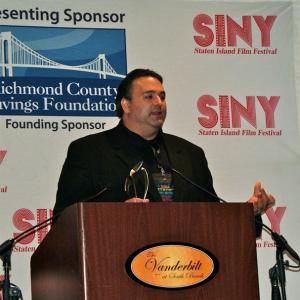 Director/Producer Sam Borowski accepts a Best Feature award for NIGHT CLUB at the 2011 SINY Film Festival.