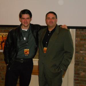 Award-Winning Writer-Director/Producer Sam Borowski (R) poses with Award-Winning Filmmaker Daniel McQueary at the screening venue before the final festival screening of McQueary's film, ALFRED THINKS WE'RE ALIENS at the 2012 GOLDEN DOOR INTERNATIONAL FILM FESTIVAL OF JERSEY CITY.