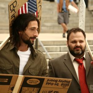 Adrien Brody and Rod Maiorano in between takes on The Experiment