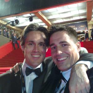Simon James Morgan with friend and star of Bain, Man who sold the world Jonathan Sidgwick at the world premiere of Blindness Cannes film Festival 2008