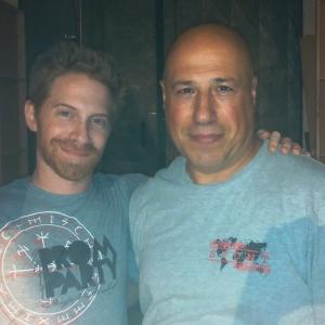 With Seth Green on the set of 'Saber 3 : Revenge of the Threesome'.
