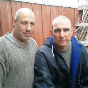 On set of Extraction with Vinnie Jones