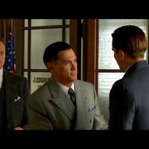Chandler Williams as Clyde Tolson, Billy Crudup as J. Edgar Hoover and Christian Bale as Melvin Purvis, in Michael Mann's Public Enemies.