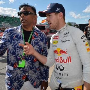 Winner of the Canadian Grand Prix 2013 Formula One World Champion Sebastian Vettel with Timothy Hollywood Khan in Montreal