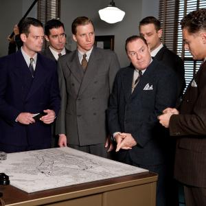 Gregory Hoyt Stephen Root Armie Hammer and Leonardo DiCaprio on the set of J Edgar
