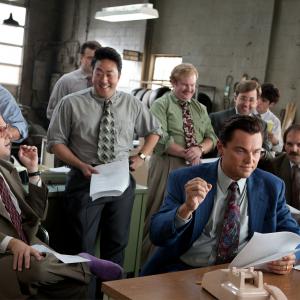 Still of Leonardo DiCaprio Kenneth Choi Ethan Suplee Jonah Hill Toby Welch and Henry Zebrowski in Volstryto vilkas 2013