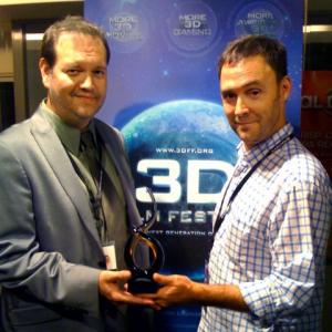 Tom Konkle winning best 3D series or pilot LA 3DFF with David Beeler for Safety Geeks 3D