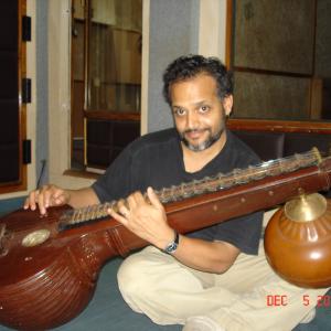 Playing Veena in a recording studio in Trivandrum for Maharaja Cowboy