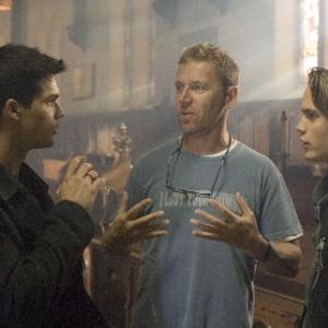 Renny Harlin Jonathan Wenk Steven Strait and Taylor Kitsch in The Covenant 2006