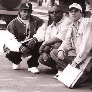On set in Compton, CA 1993 LtoR: Eazy-E, Big Hutch and director Marty Thomas