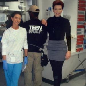 Eaddy Mays with Melissa Ponzio and Brie the grip! on location for MTVs Teen Wolf