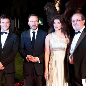 (left to right) Dorian Boguta, Bobby Paunescu, Monica Barladeanu, Salman Rushdie- Venice Film Festival, premiere of FRANCESCA (2009)